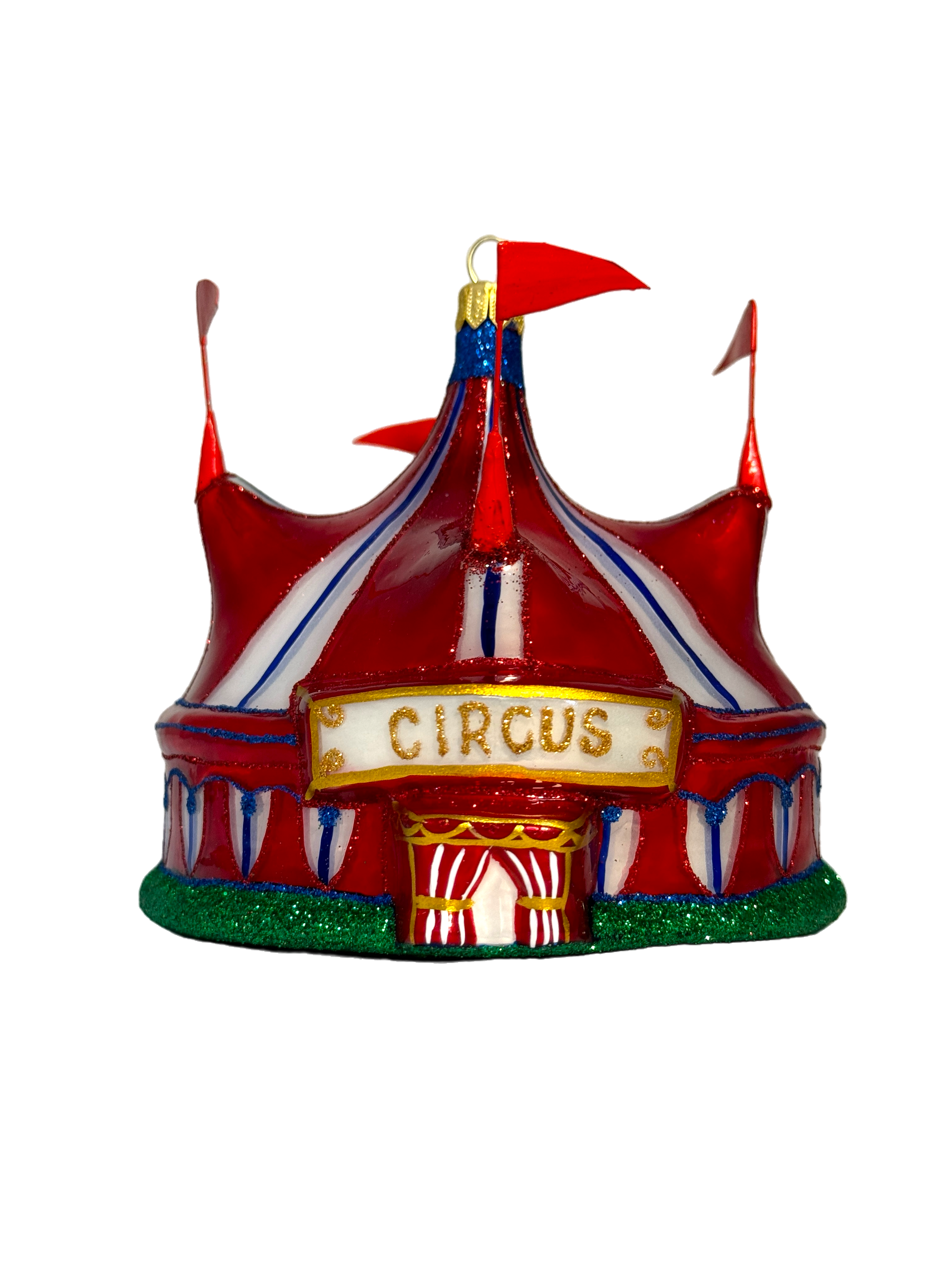 Circus Tent Glass Ornament with Festive Glitter Design - Dom Bańki