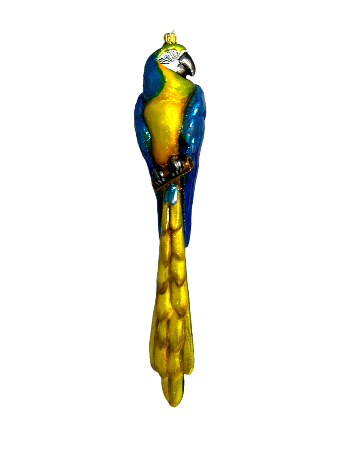 Handcrafted Blue Parrot Glass Ornament with Glitter Accents - Dom Bańki