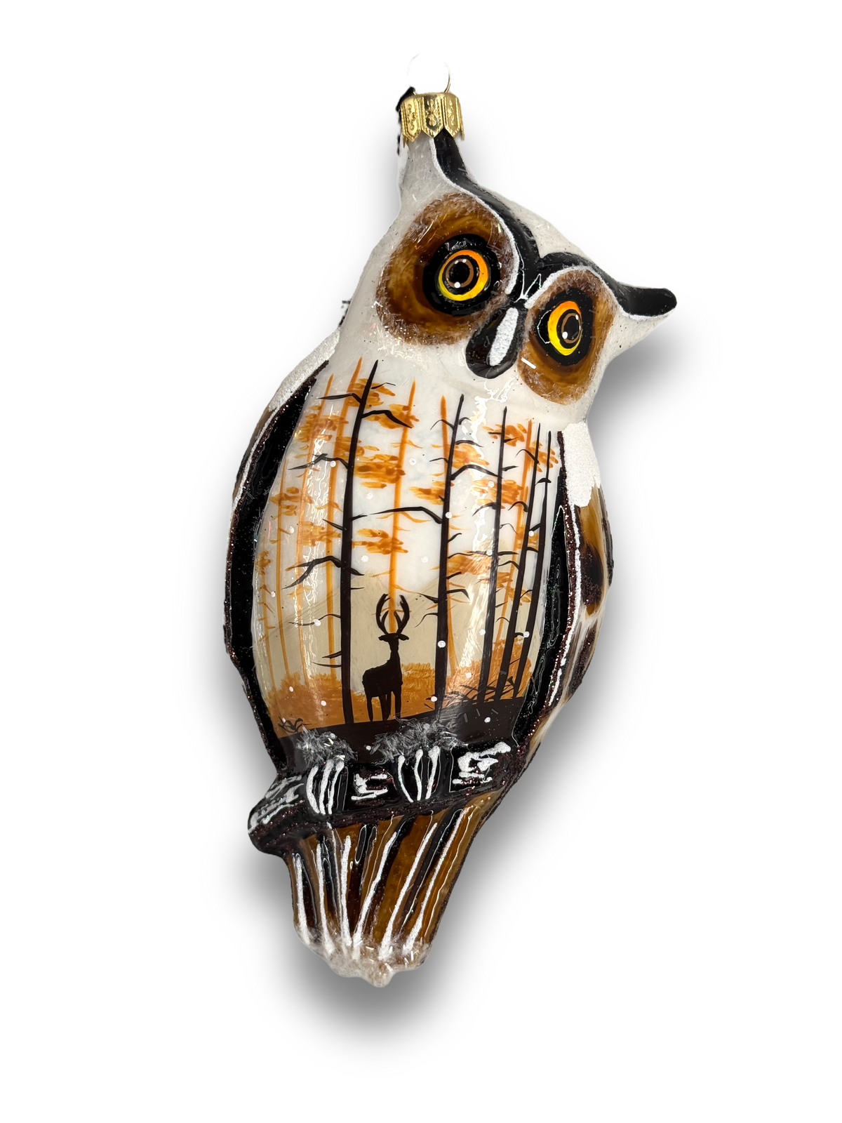 St. Hubert Owl Glass Ornament with Forest Scene - Dom Bańki