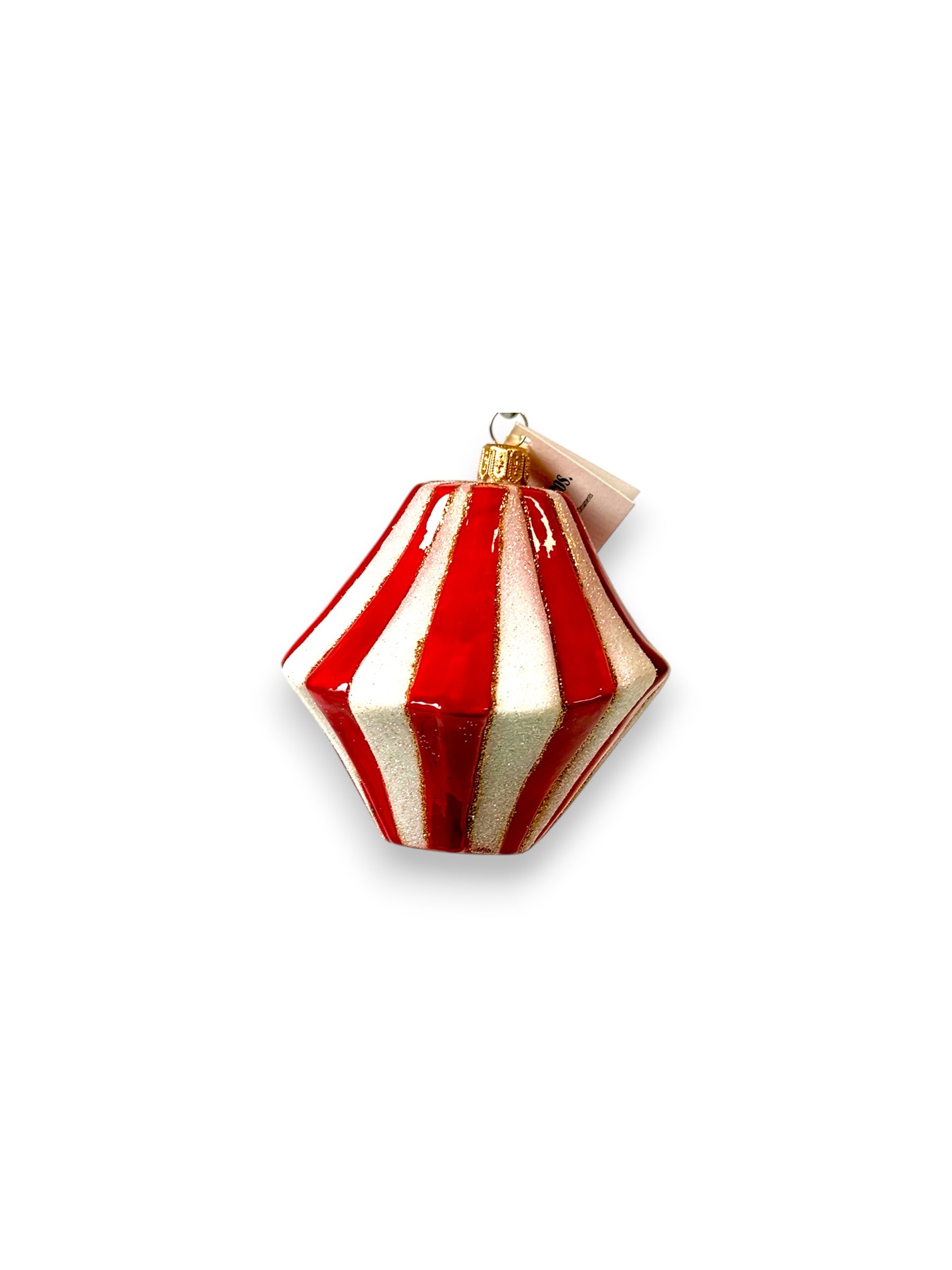 Red &amp; White Striped Geometric Glass Ornament