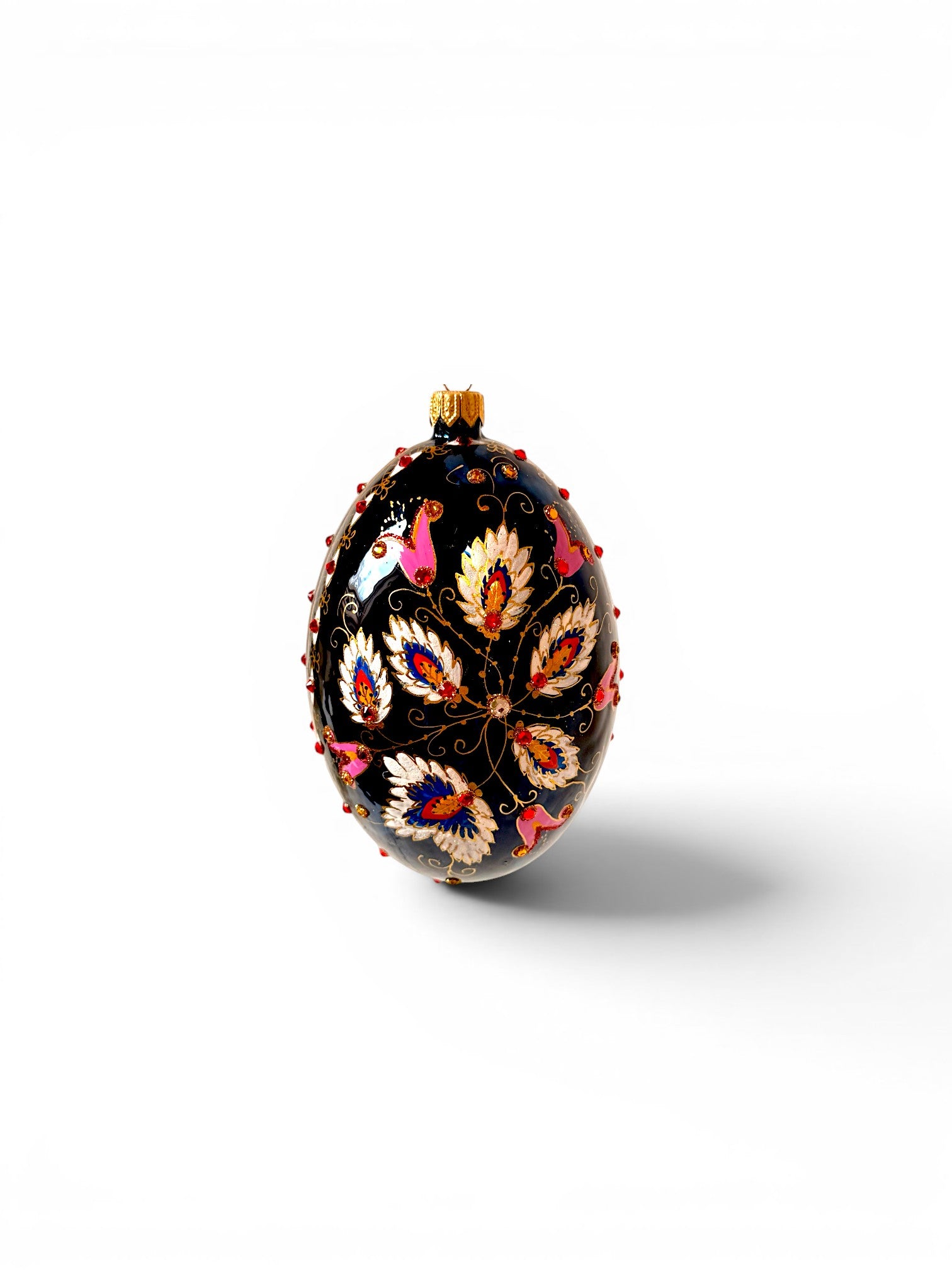 Black Egg-Shaped Ornament with White Accents