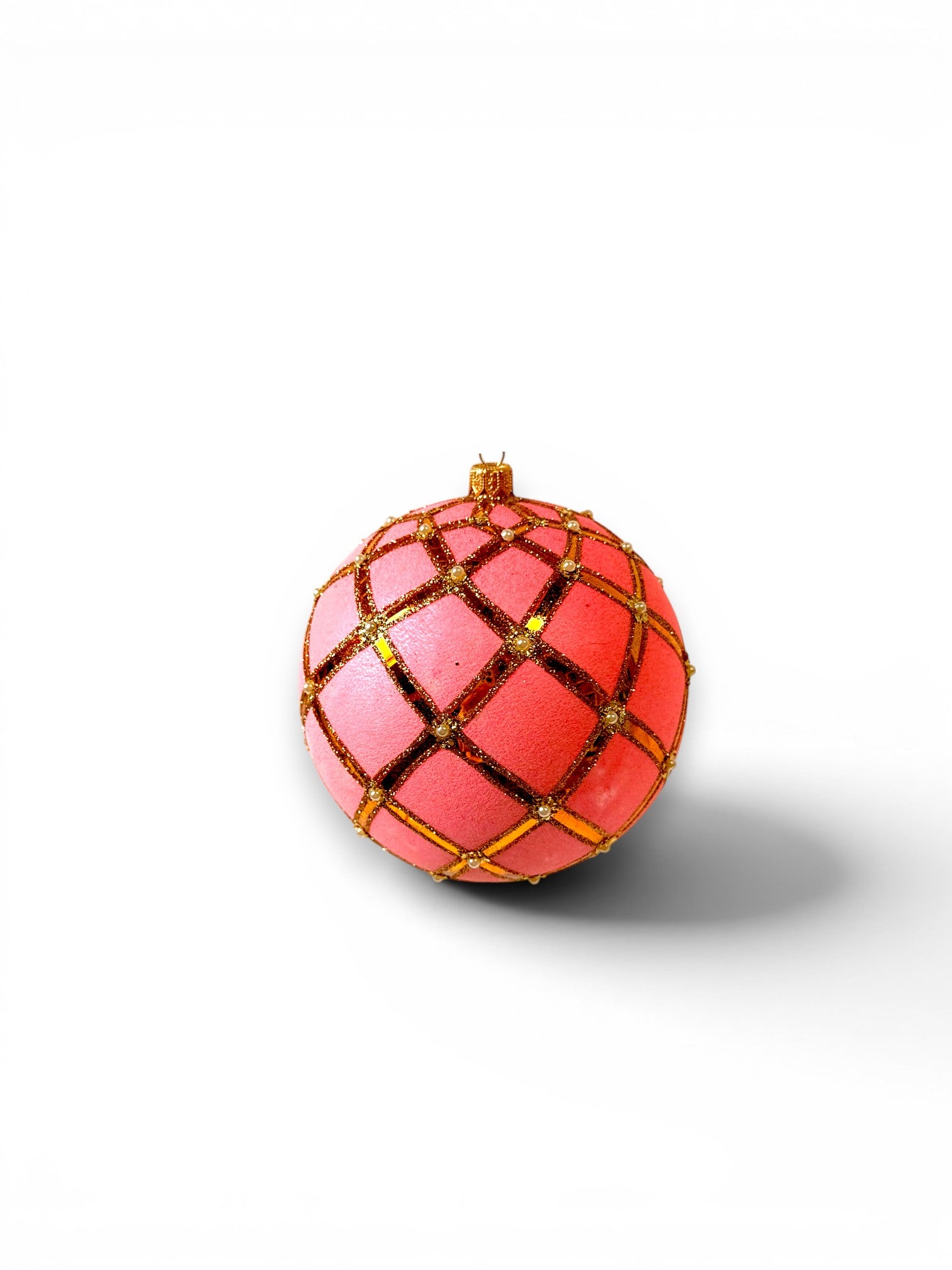 Pink &amp; Gold Glass Ornament with White Pearls