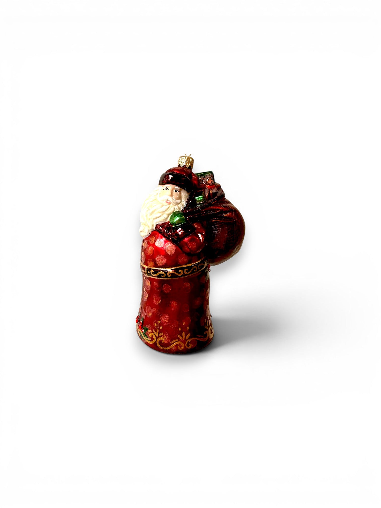 Santa in Deep Red Robe with Gift Bag