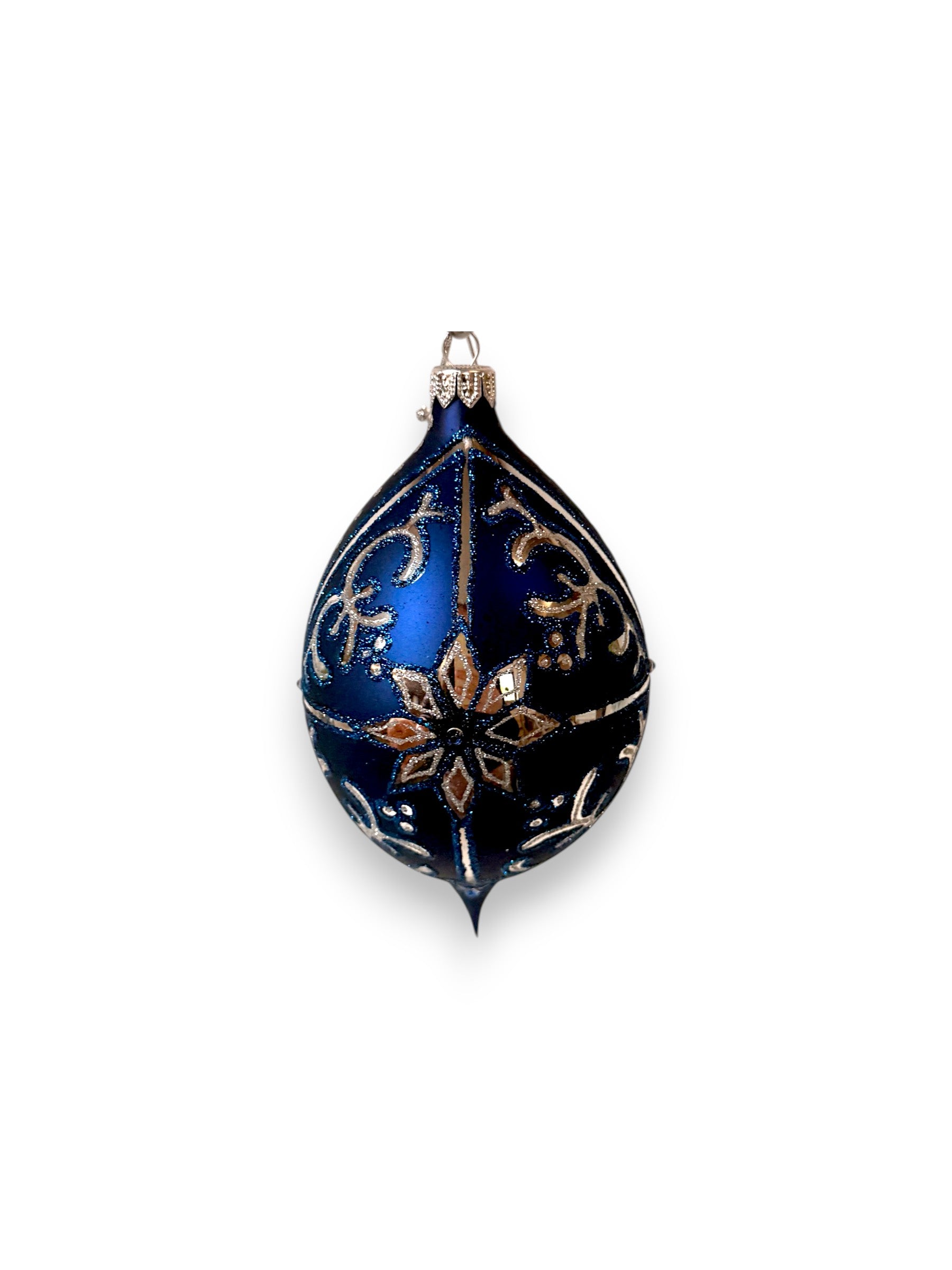Blue Oval with Silver Design
